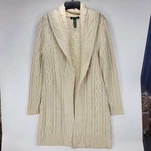 Lauren Ralph Lauren Wool Mohair Angora Cable Knit Long Cardigan Sweater Women XS